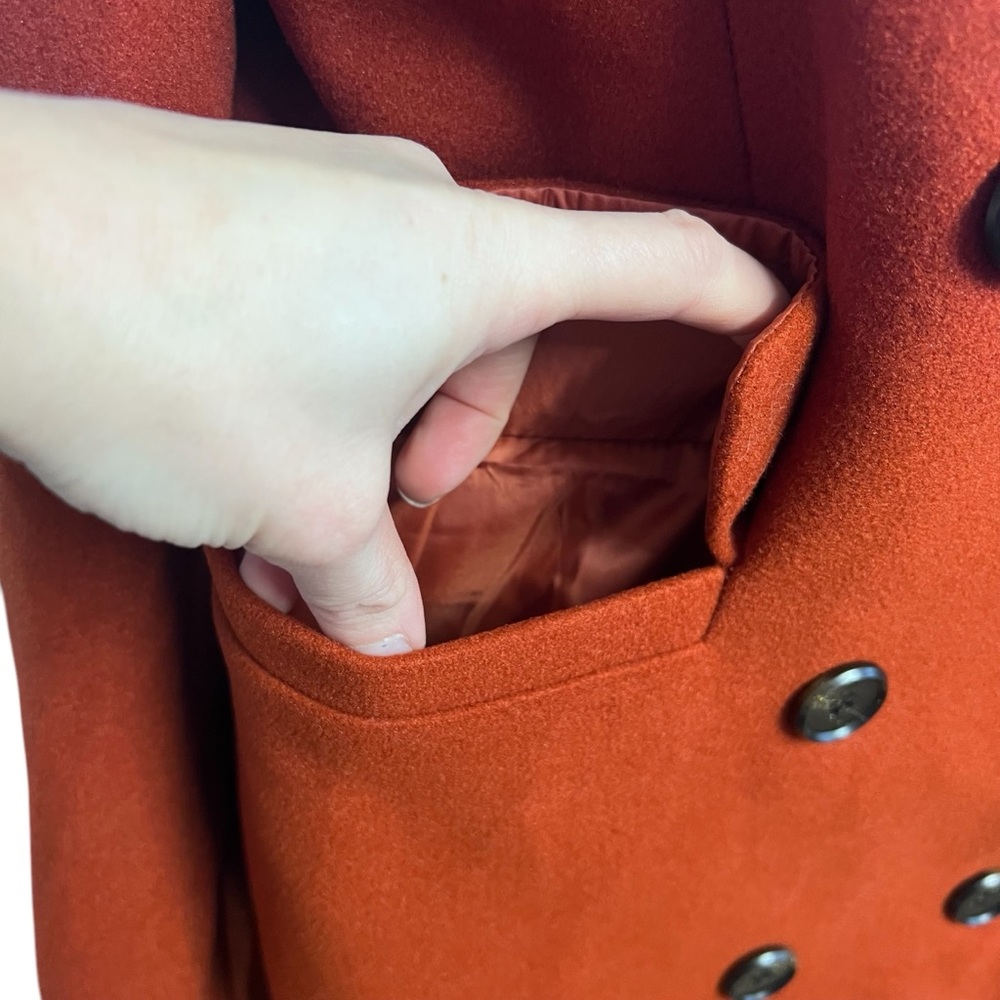 Allegra K NWT Women’s Burnt Orange Pea Coat Double-Breasted Knee-Length Sz. SM - Picture 3 of 6